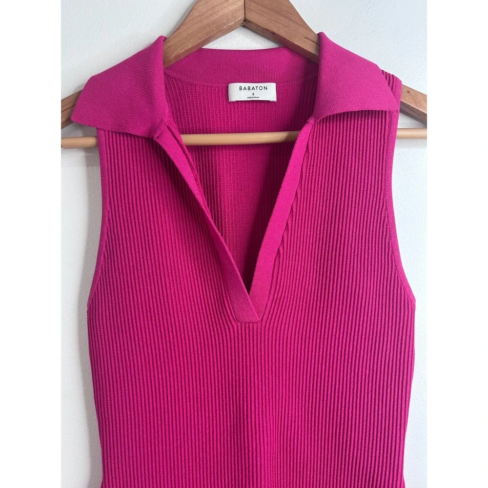 Aritzia Babaton Magenta Pink‎ Ribbed Collar Sleeveless Bodycon Dress Sz S Sculpt